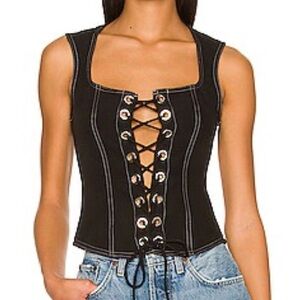 Superdown Black Lace-Up Blouse